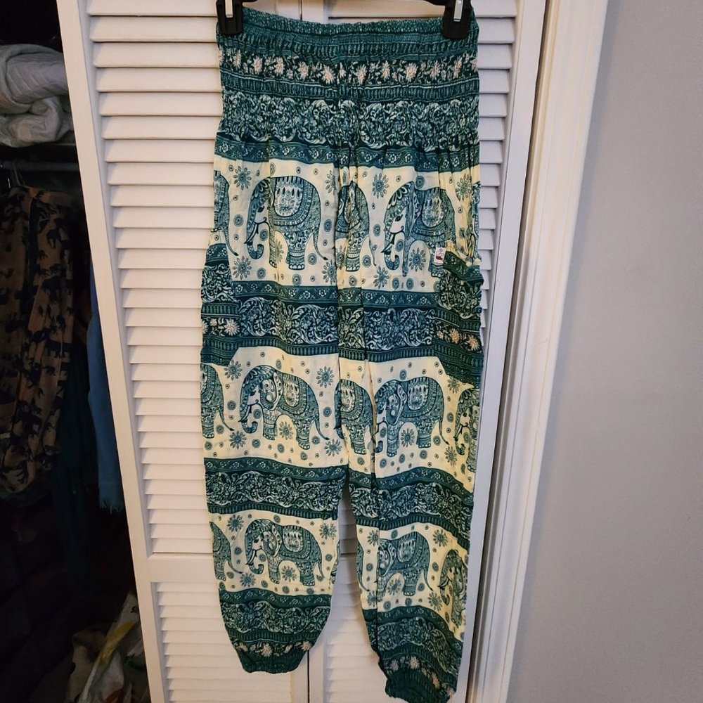 Teal Striped Harem Elephant Pants